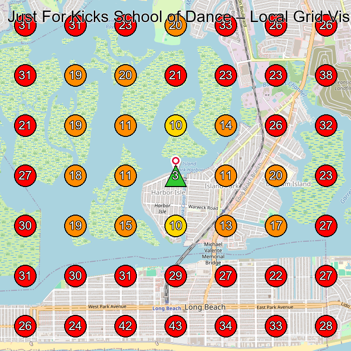 Just For Kicks School of Dance GeoGrid visibility map for Dance School in Long Beach